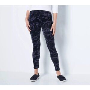 Cuddl Duds Double Plush Velour Leggings Grey Shdw Flrl Medium A293100
